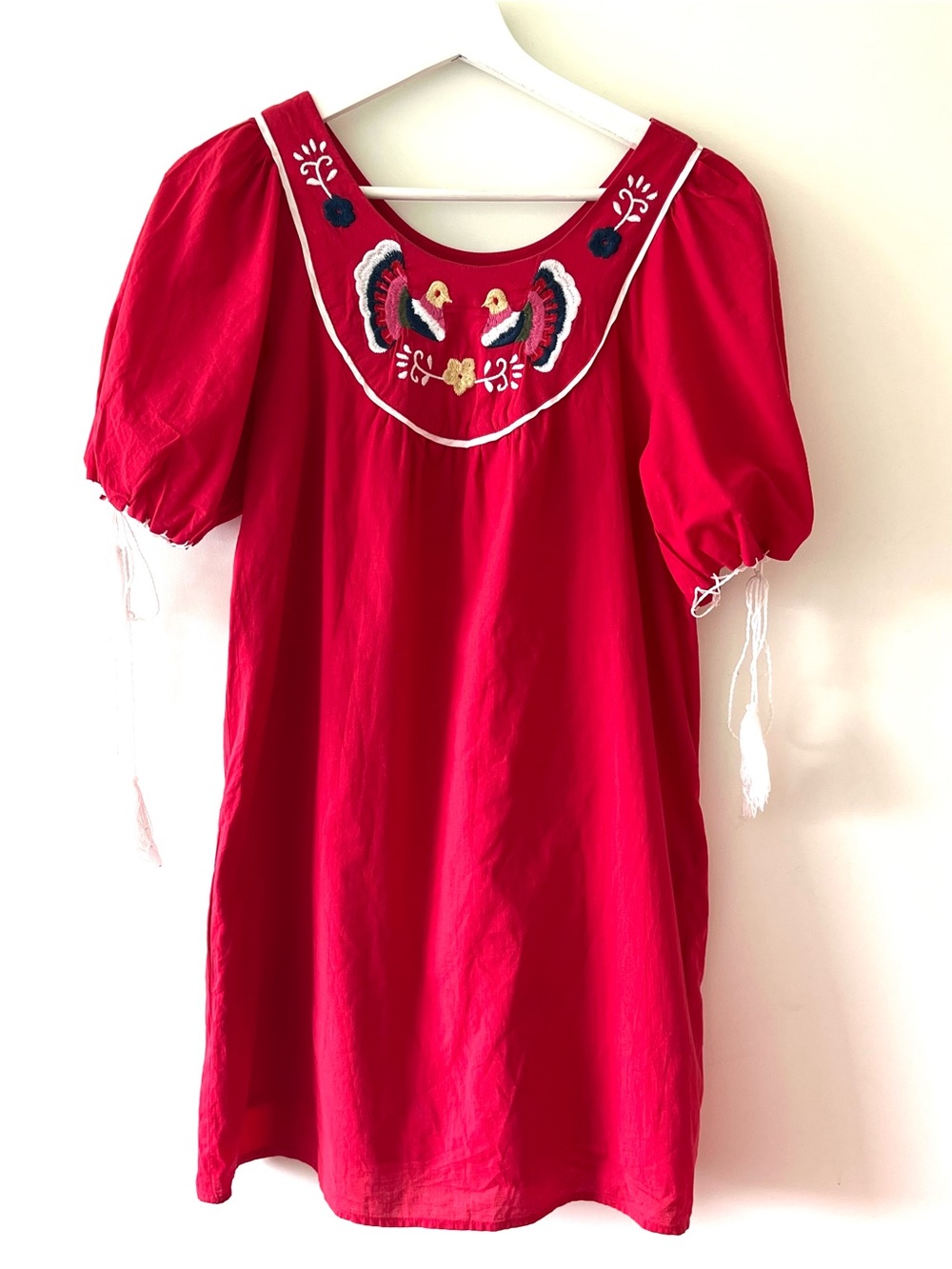 Vava By Joy Han Red Embroidered Puff Sleeve Dress Size XS
